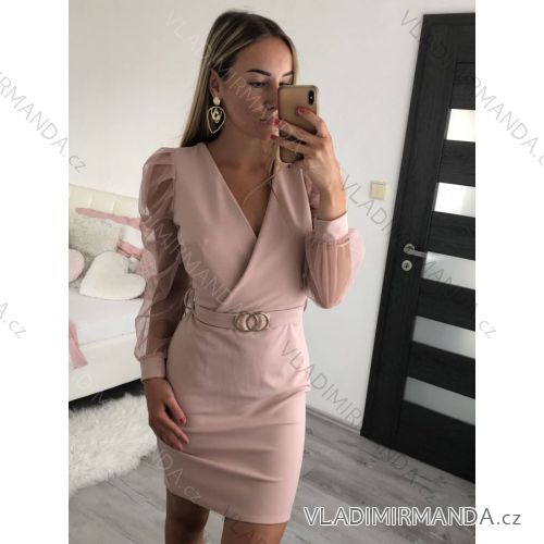 Elegantes Damen-Langarmkleid mit Gürtel (uni s / m) ITALIAN FASHION IM919960