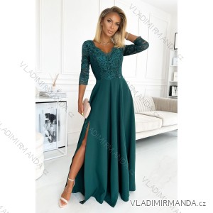 309-5 AMBER elegantes langes Spitzenkleid mit Ausschnitt - grün