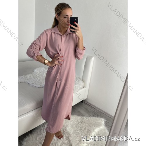 Šaty dlouhé maxi košilové dlouhý rukáv dámské (S/M/L ONE SIZE) ITALSKá MóDA IM4221031 M / L altrosa