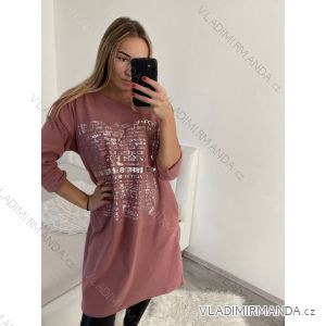 Šaty sametové teplé dlouhý rukáv dámské nadrozměr (L/XL/2XL ONE SIZE) ITALSKÁ MÓDA IM322651