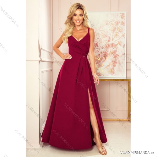 299-5 CHIARA Elegantes Maxikleid mit Trägern - Farbe Burgund