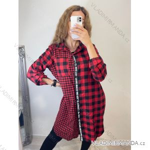 Šaty košilové dlouhý rukáv flanel kostkované dámské (S/M/L/XL ONE SIZE) ITALSKÁ MÓDA IMWD21035/DR