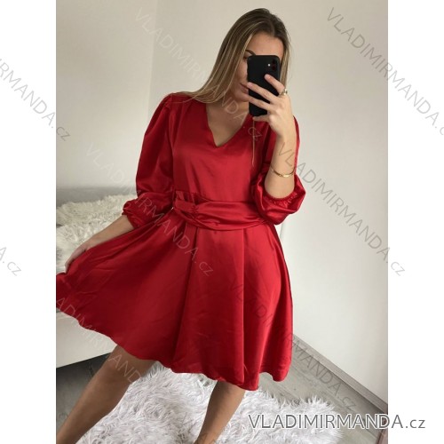 Šaty košilové dlouhý rukáv dámské (S/M ONE SIZE) ITALSKÁ MÓDA IMWB22192 M / L rot