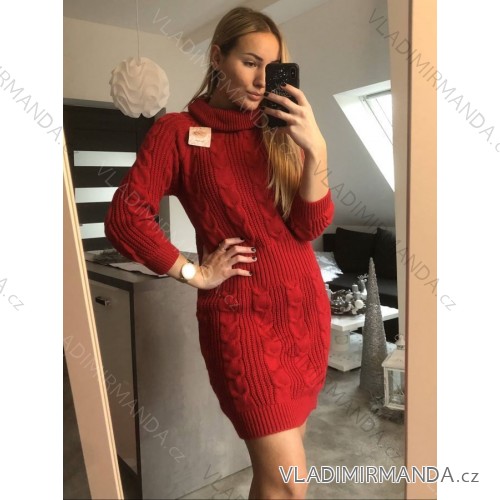 Gestricktes Rollkragen-Langarmkleid für Damen in großen Größen (L/XL/2XL ONE SIZE) ITALIAN FASHION IM4221085 rot L / XL