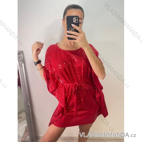 Šaty motýlkové elegantní třpytivé s flitry dlouhý rukáv dámský (S/M ONE SIZE) ITALSKÁ MÓDA IMM22EL5203 S/M rot