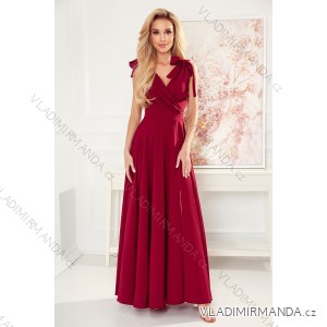 405-1 ELENA Langes Kleid mit Ausschnitt und Bändern an den Schultern - Farbe Burgund