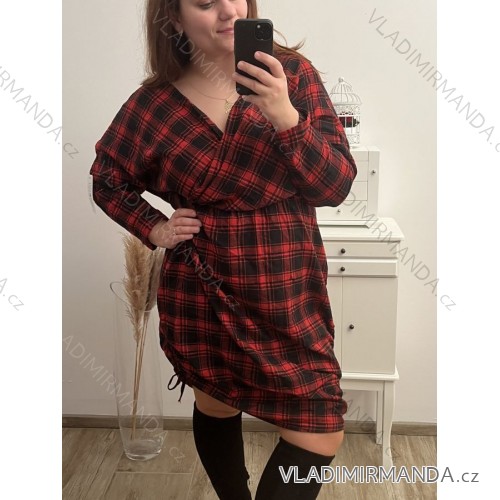 Šaty elegantní třpytivé dlouhý rukáv dámské nadrozměr (XL/2XL ONE SIZE) ITALSKÁ MÓDA IMWQ22LAURA 2XL/3XL rote große Würfel