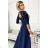 309-6 AMBER Elegantes langes Spitzenkleid mit Ausschnitt - marineblau