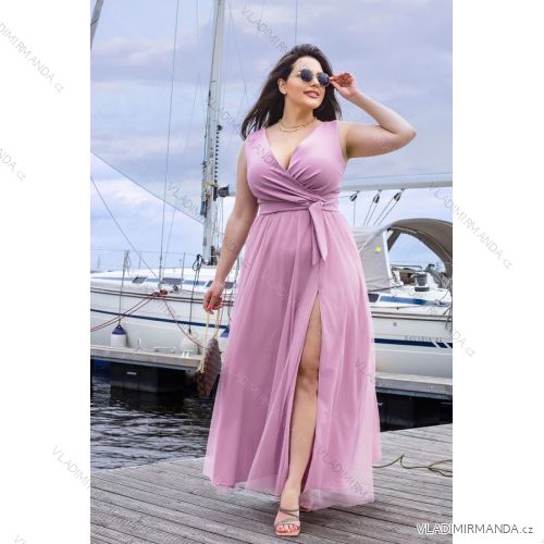 Langes, elegantes, ärmelloses Partykleid für Damen in Übergröße (42–48) POLISH FASHION PMLBC23248-20 Rosa 42