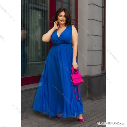 Langes, elegantes, ärmelloses Partykleid für Damen in Übergröße (42–48) POLISH FASHION PMLBC23248-05 Königsblau 42