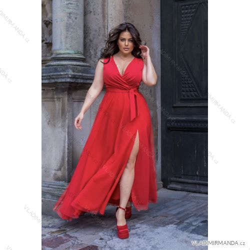 Langes, elegantes, ärmelloses Partykleid für Damen in Übergröße (42–48) POLISH FASHION PMLBC23248-02 Rot 48