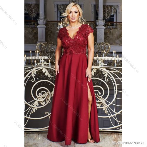 Damen Plus Size (42-46) langes elegantes ärmelloses Partykleid POLISH FASHION PMLBC23265-10 Burgund 36