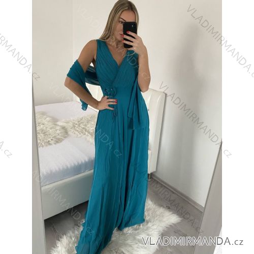 Ärmelloses Abendkleid mit langer Spitze (uni s-m) ITALIAN FASHION IM919902 L/XL teal