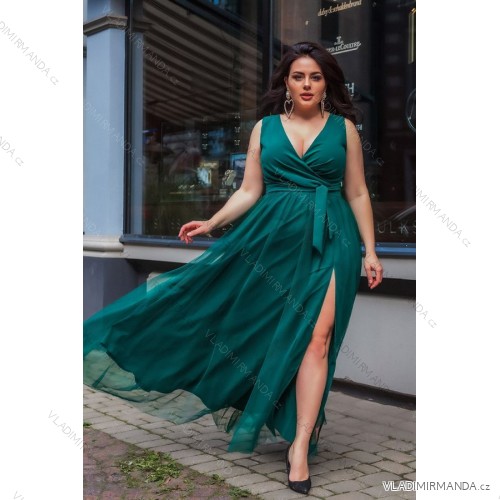 Damen Plus Size (42-46) langes elegantes ärmelloses Partykleid POLISH FASHION PMLBC23265-10 grün 42