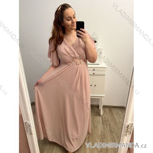 Langes Strickkleid mit Rollkragen und kurzen Ärmeln für Damen (Einheitsgröße S/M) ITALIAN FASHION IMM22FD51751 XL/2XL altrosa