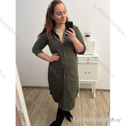 3/4-Langarm-Hemdkleid für Damen (L/XL ONE SIZE) ITALIAN FASHION IM423026/DU Khaki