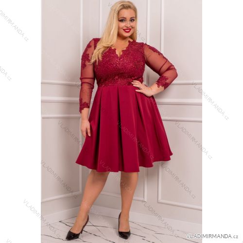 Kleid Elegant Party Langarm Damen Übergröße (36-52) POLISH FASHION PMLBF23ID2807 Burgund 42