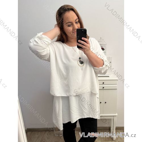 Shirt verlängert 3/4 Langarm Damen (L/XL/2XL ONE SIZE) ITALIAN FASHION IM423025