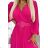 414-4 KLARA Plisseekleid mit Gürtel und Ausschnitt - fuchsia