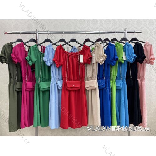 Langes Chiffon-Kurzarmkleid für Damen (S/M ONE SIZE) ITALIAN FASHION IMWGM23456