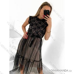 Elegantes ärmelloses Kleid aus Tüll und Spitze für Damen (Einheitsgröße S/M) ITALIAN FASHION IMM239662/DU