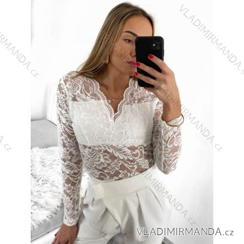 Damen-Langarm-Crop-Top mit Spitze (S/M EINHEITSGRÖSSE) ITALIAN FASHION IMPGM233352