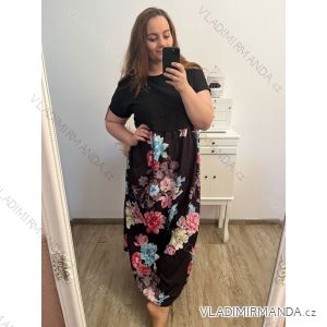 Langes Maxi-Kleid mit kurzen Ärmeln für Damen in Übergröße (2XL/3XL/4XL Einheitsgröße) ITALIAN FASHION IMD23020A/DU