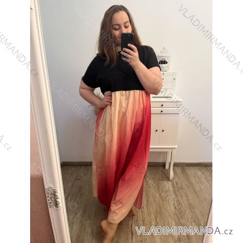 Langes Maxi-Kleid mit kurzen Ärmeln für Damen in Übergröße (2XL/3XL/4XL Einheitsgröße) ITALIAN FASHION IMD23020E/DU 3XL/4XL Rosa