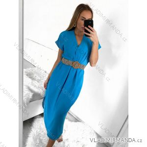 Langes Sommerkleid für Damen mit Kurzarmgürtel (S / M ONE SIZE) ITALIAN FASHION IMWD222213